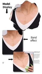 Detailed view of elegant Y-shaped gold chain necklace with multiple small pearls