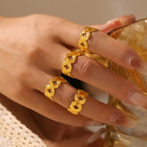 French minimalist 18k gold plated titanium steel twisted texture rings set for women