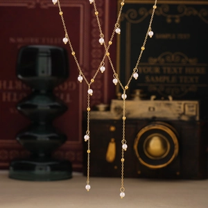 Y-Shaped Pendant Necklace Titanium Steel 18K Gold Plated Imitation Artificial Pearl Tassel Elegant Simple Jewelry For Women