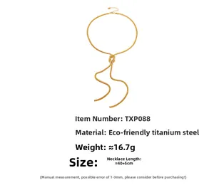 Detail of gold knot snake chain necklace in titanium steel with 40cm plus 5cm length
