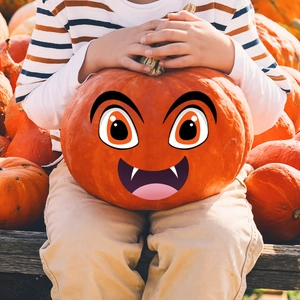 Funny Halloween pumpkin face stickers with cartoon eyes and mouth for party decorations