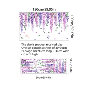Purple wisteria floral wall stickers with butterflies for window glass decoration