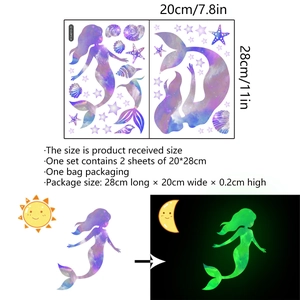 Luminous mermaid and star wall stickers set with 2 sheets for kids' room night decoration