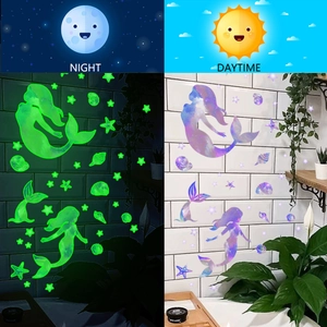 Luminous mermaid star wall stickers showing day and night glow effect for kids rooms