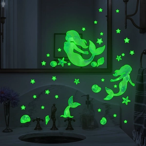 Glow in the dark mermaid and stars wall stickers set for children's room decoration