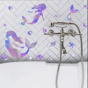 Luminous mermaid and star wall stickers for children's room in galaxy purple colors