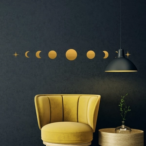 Golden moon phase wall stickers including crescent and full moon for home decor