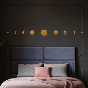 Golden Moon Phase Wall Stickers PVC Self Adhesive Moon Cycle Stars Bohemian Wall Decal For Bedroom Living Room Decor