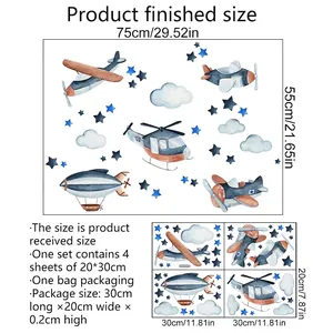 Vinilos decorativos de aviones y estrellas para habitación infantil 75x55cm