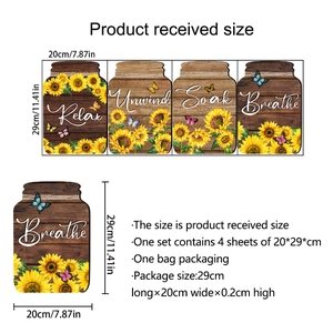 Lot de 4 stickers muraux tournesol style bois avec textes Relax Unwind Soak Breathe