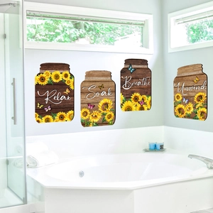 Plaques en bois forme bocal avec tournesols et textes Relax Soak pour la salle de bain