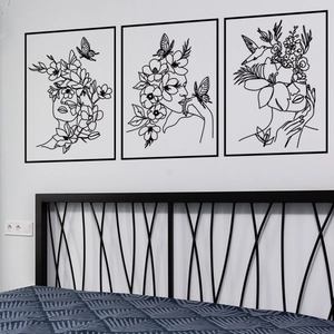 Abstract Woman Face Line Art Wall Stickers Minimalist Butterfly Flower Botanical Decals For Living Room Bedroom Home Decoration