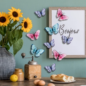 3D butterfly wall stickers with double-layered gradient wings for home decor in various colors