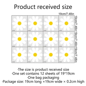 Guide des tailles pour 12 stickers muraux marguerites de 19cm x 19cm pour décor