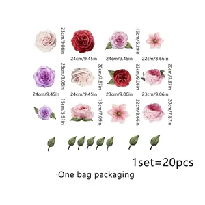 Tabla de tallas para 20 pegatinas de pared florales con dimensiones de rosas y del paquete