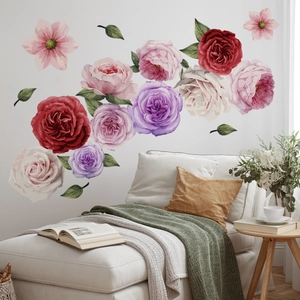 Grandes pegatinas de rosas realistas en acuarela para decoración de paredes de salón