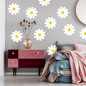 Stickers muraux marguerites blanches minimalistes pour décorer chambre et salon cosy