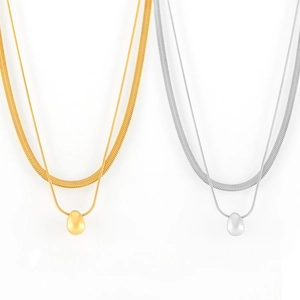 Collares de doble capa de acero inoxidable con cuentas y malla de serpiente oro y plata