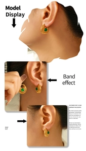 Détail de boucles d'oreilles vintage en plaqué or 18k avec pierres en verre vert