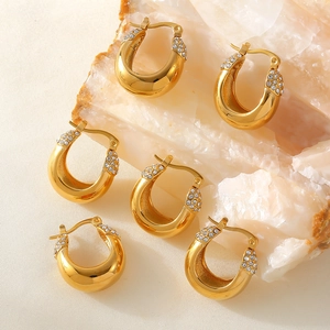 U-Förmige Geometrische Creolen Titanstahl Strass Vergoldet Modeschmuck Für Damen Eleganter Minimalismus Stil