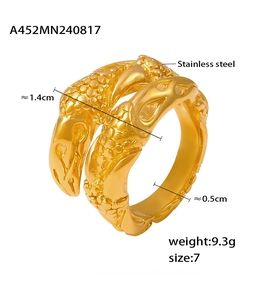 Detailed close-up of eagle head texture on a gold-plated stainless steel ring