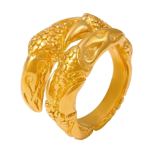 Vintage 18k gold plated stainless steel ring with eagle head design and hammered texture