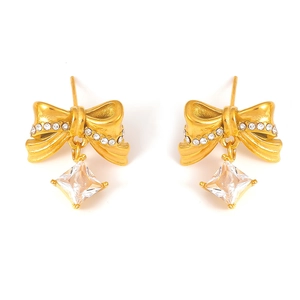Orecchini a fiocco placcati oro 18k con cristalli pavé e pendenti in zircone quadrato