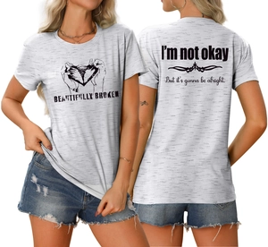 Vues avant et arrière du t-shirt gris chiné avec graphique de cœur Beautifully Broken