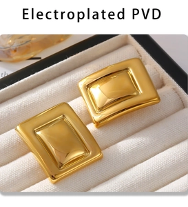 Detailansicht geometrischer rechteckiger Goldohrringe mit PVD-Vakuum-Beschichtung