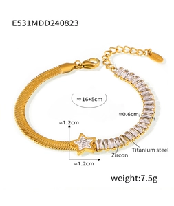 Detailed macro of titanium steel bracelet featuring zircon star and rectangular charms