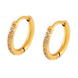 PVD gold plated stainless steel hoop earrings with white zircon stones for women