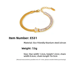 Detail of PVD gold-plated steel bracelet with baguette zircons and pavé star charm