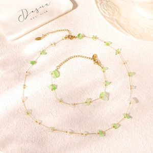 Parure de bijoux en acier inoxydable style français avec perles en pierres naturelles