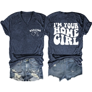 Detail of realtor t-shirt back with white wave art text I'M YOUR HOME GIRL