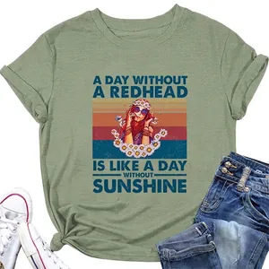 T-Shirt Femmes Imprimé Graphique Rétro Col Rond Manches Courtes Mélange Coton Casual Décontracté Tee Slogan Redhead Sunshine