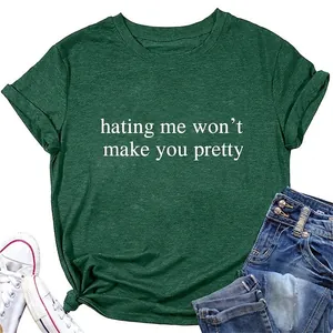 Womens T-Shirt Cotton Blend Round Neck Short Sleeve Slogan Print Hating Me Won't Make You Pretty Casual Summer Tops