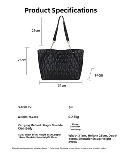 Size chart showing width 31cm, height 25cm and depth 14cm for the black quilted tote bag