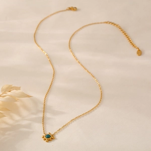 Exquisite 18k gold plated sun flower necklace with blue opal gemstone for women