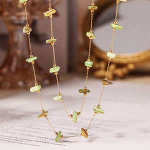 Bohemian Jewelry Necklace And Bracelet For Women Natural Crushed Stone Stainless Steel PVD Gold Plated Vintage Handmade