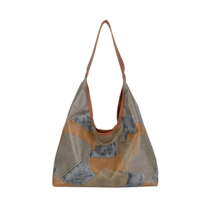 Minimalist large capacity color-block shoulder tote bag with vintage patchwork design