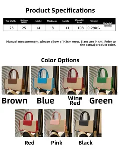 Detailed size guide and color options for the canvas and leather拼接 tote bag