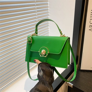 Petit Sac Carré en Cuir PU Mode Femme Avec Serrure Ronde Dorée Sac à Main Minimaliste Bandoulière Tendance