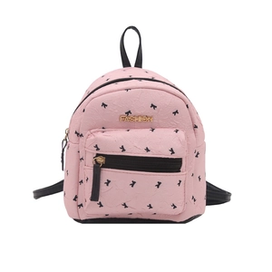 Mini pink backpack with black bow patterns and gold Fashion logo for girls