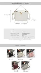 Detailed dimensions and color options for the minimalist PU leather crossbody bag