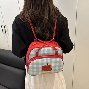 Gingham Crossbody Bag PU Leather Red Apple Print Pillow Shape Shoulder Handbag Fashion Casual For Women