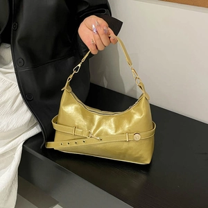 Retro PU Leather Underarm Bag Metallic Shiny Hobo Shoulder Bag With Adjustable Buckle Strap Fashion Handbag For Women