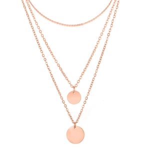 Collana a tre strati in acciaio inossidabile oro rosa con pendenti geometrici tondi