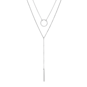 Collana a strati in acciaio inossidabile con anello martellato e pendente a barra verticale