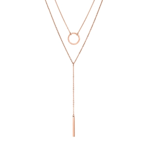 Collana a strati in acciaio oro rosa con ciondoli a cerchio martellato e barra