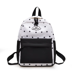 Cute black and white star print backpack with a large front pocket for students